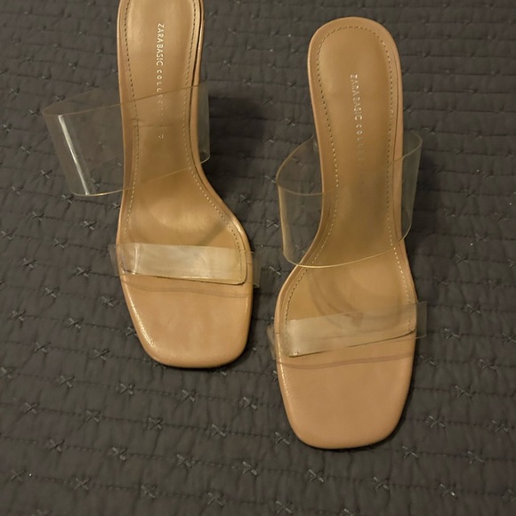 Zara Basic Collection Clear Strap Block Heels. Sz 10 - Picture 3 of 10
